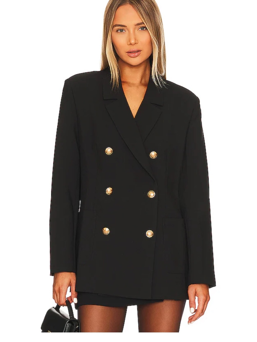 Bardot (revolve) Women's Black Double-Breasted Blazer Jacket with Gold Buttons